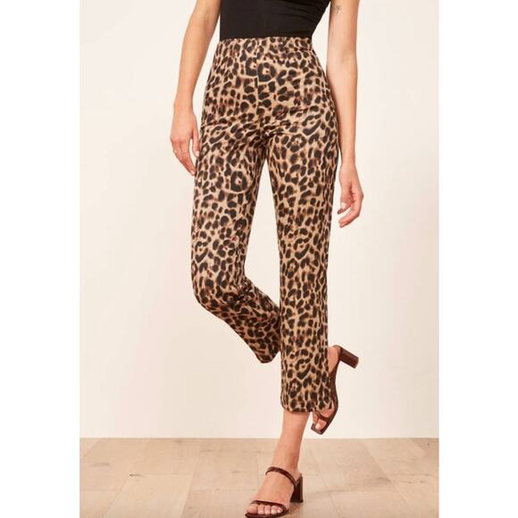 REFORMATION Pants Size 0 Leopard Print Pant Slim Slight Crop - Picture 1 of 5